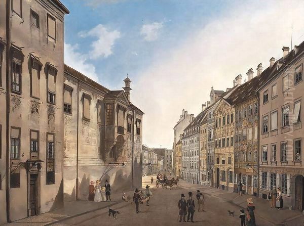 Residenzstrasse Looking Towards Max-Joseph-Platz in 1826 Oil Painting by Domenico II Quaglio