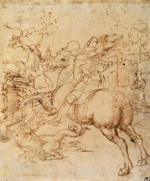 Cartoon for St George and the Dragon Oil Painting by Raphael