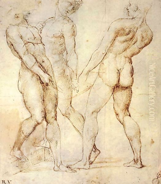 Study of Three Nude Bearers Oil Painting by Raphael