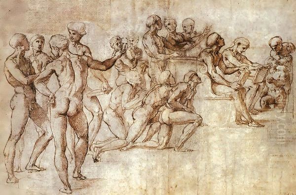 Nude Garzone Study for the Disputa Oil Painting by Raphael