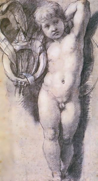 Putto with Medici Symbols Oil Painting by Raphael