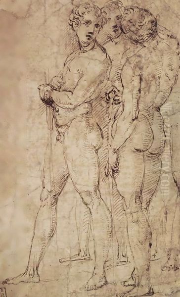 Three Standing Nude Men Oil Painting by Raphael