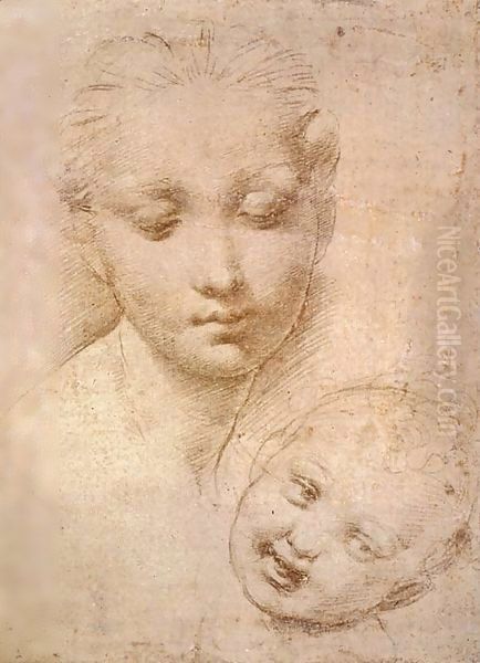 Study of Heads, Mother and Child Oil Painting by Raphael