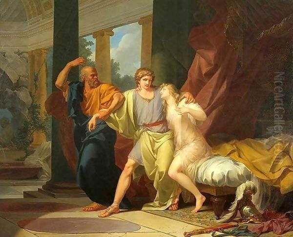 Socrates Dragging Alcibiades from the Embrace of Aspasia Oil Painting by Jean-Baptiste Regnault