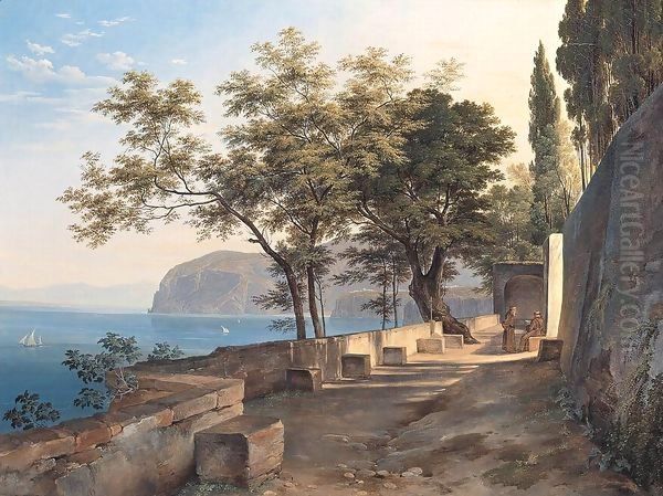 Terrace of the Capucin Priory in Sorrento Oil Painting by Heinrich Reinhold