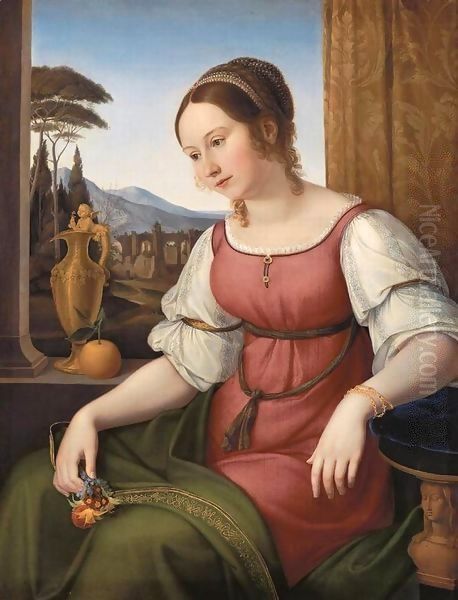 Portrait of a Young Roman Woman (Angelina Magtti) Oil Painting by Friedrich Wilhelm von Schadow