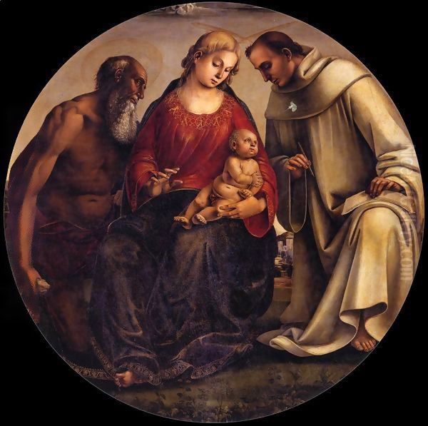 Virgin and Child with Sts Jerome and Bernard of Clairvaux Oil Painting by Luca Signorelli