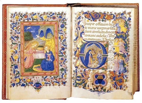 Book of Hours for the Use of Rome (Folios 14v-15r) Oil Painting by Zanobi Strozzi