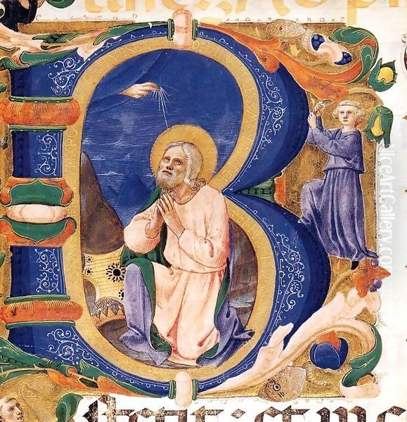 Initial B with David in Prayer Oil Painting by Zanobi Strozzi