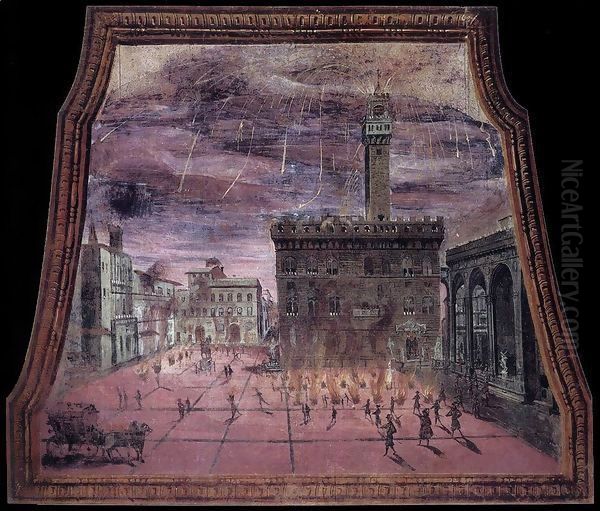 View of the Piazza Signoria with Fireworks on St John's Day Oil Painting by Italian Unknown Masters