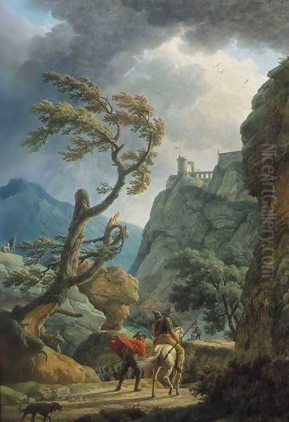 Soldiers in a Mountain Gorge, with a Storm Oil Painting by Claude-joseph Vernet