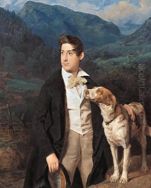 Waldmuller's Son Ferdinand with Dog Oil Painting by Ferdinand Georg Waldmuller