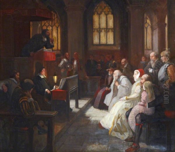 John Knox Preaching in St Giles Cathedral to a Congregation Comprising Mary, Queen of Scots and Other Noble Personages Oil Painting by Robert Burns