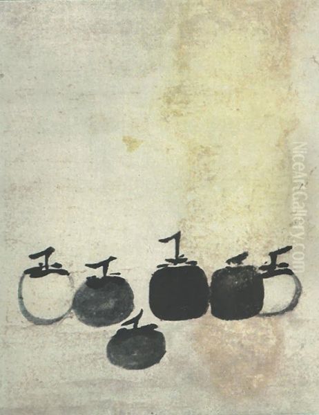 Six Persimmons Oil Painting by Mu Qi