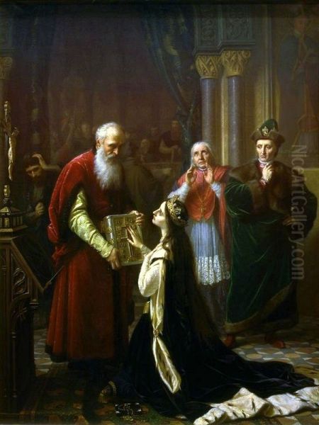 Queen Jadwiga's oath Oil Painting by Jozef Simmler