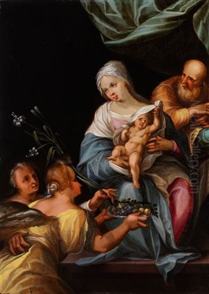 Madonna Mit Kind Und Engel Oil Painting by Hans Von Aachen