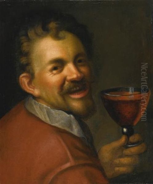 Self-portrait With A Glass Of Wine Oil Painting by Hans Von Aachen