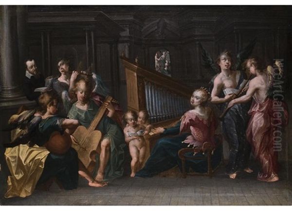 Die Heilige Cacilia Mit Musizierenden Engeln Oil Painting by Hans Von Aachen