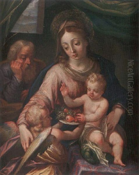 The Holy Family With An Angel Oil Painting by Hans Von Aachen