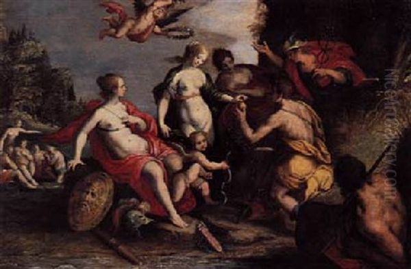 The Judgement Of Paris With Cupid, Mercury And Cherubs Oil Painting by Hans Von Aachen