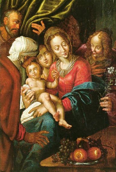 The Holy Family With Saint Anne And Atendant Angels Oil Painting by Hans Von Aachen