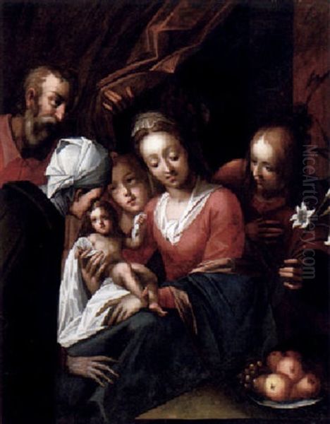 Die Heilige Familie Mit Zwei Engeln Und Der Heiligen Anna Oil Painting by Hans Von Aachen