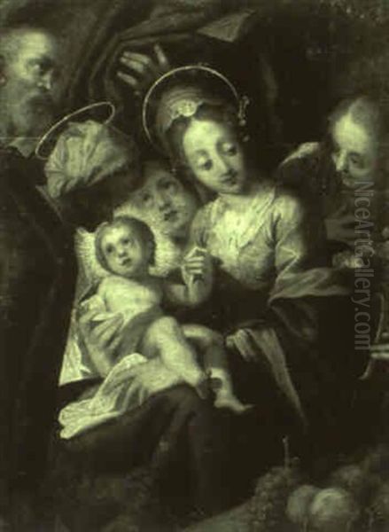 Holy Family With St. Anne And Two Angels Oil Painting by Hans Von Aachen