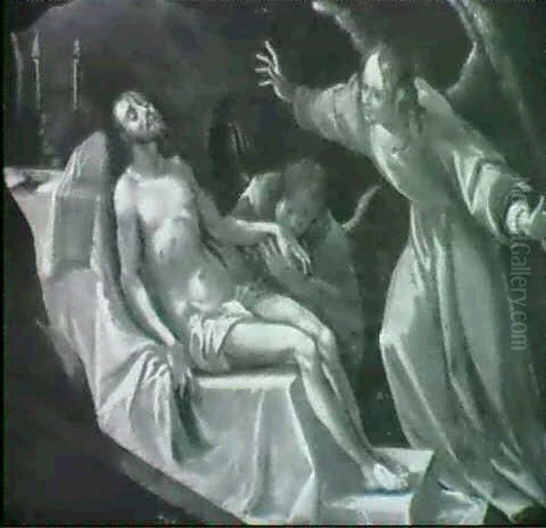 Engel Pieta Der Tote Christus Und Zwei Engel Oil Painting by Hans Von Aachen