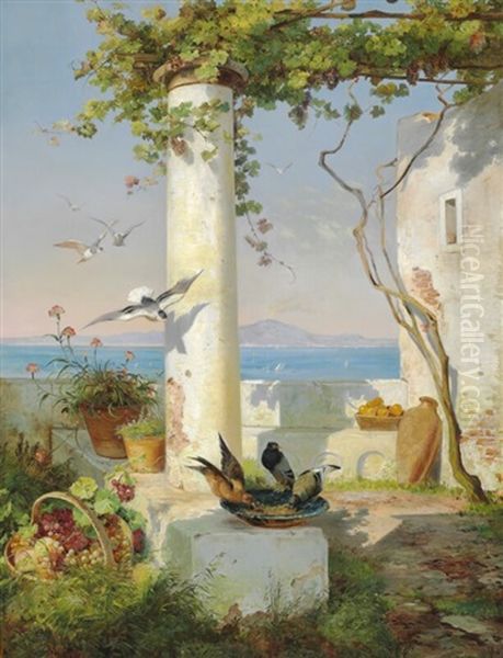 View From A Pergola With Mount Vesuvius In The Background Oil Painting by Carl Frederik Peder Aagaard