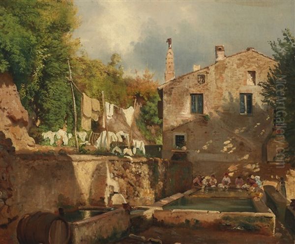 Scenery From Nemi, Italy Oil Painting by Carl Frederik Peder Aagaard