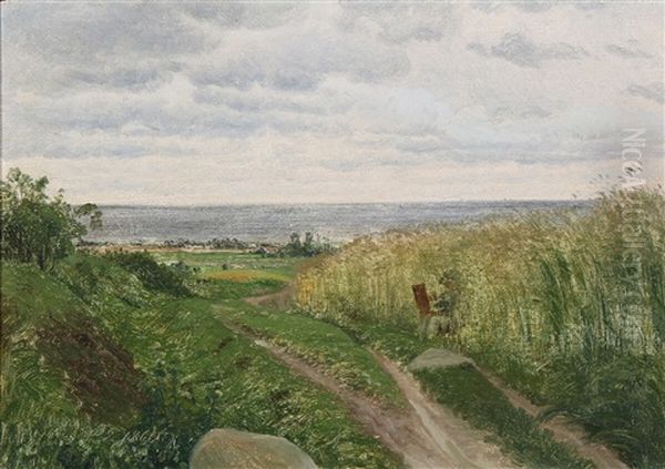 View From Mon With A Painter At The Path Oil Painting by Carl Frederik Peder Aagaard