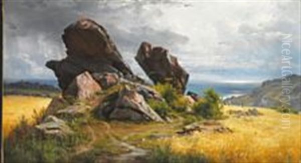 Rocks In A Field, Allinge, Bornholm Oil Painting by Carl Frederik Peder Aagaard