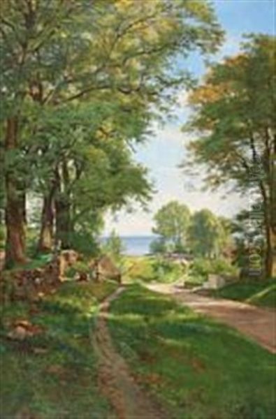 Children Playing On A Late Summer Day In Humlebaek Oil Painting by Carl Frederik Peder Aagaard