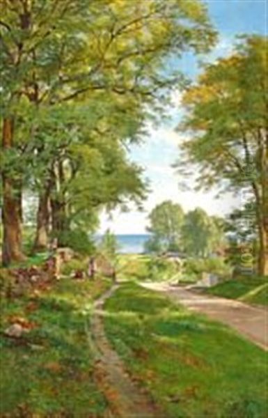 Children Playing On A Late Summer Day In Humlebaek Oil Painting by Carl Frederik Peder Aagaard