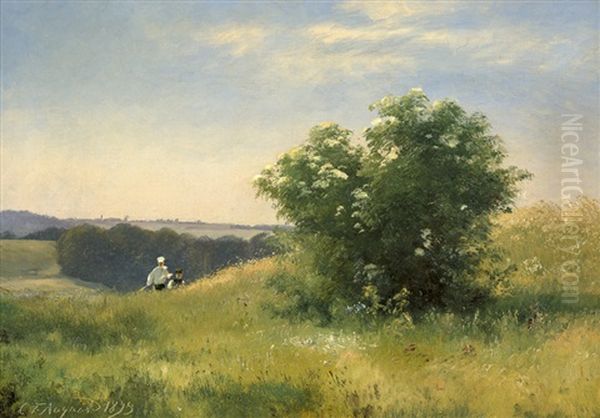 Fruhlingslandschaft Mit Holunderblutenbusch Oil Painting by Carl Frederik Peder Aagaard