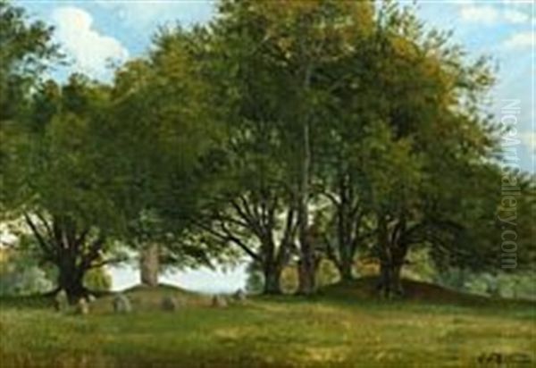 Forest Scene With Stone Circle Oil Painting by Carl Frederik Peder Aagaard