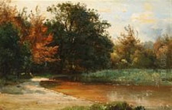 Autumn Forest At A Lake Oil Painting by Carl Frederik Peder Aagaard