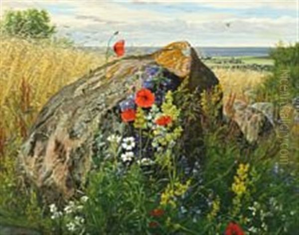 Fritvoksende Markblomster Oil Painting by Carl Frederik Peder Aagaard