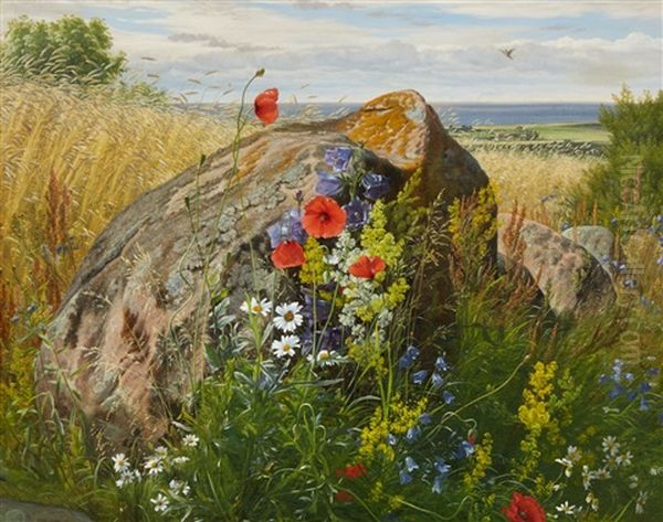 Wildflowers By A Cornfield Oil Painting by Carl Frederik Peder Aagaard