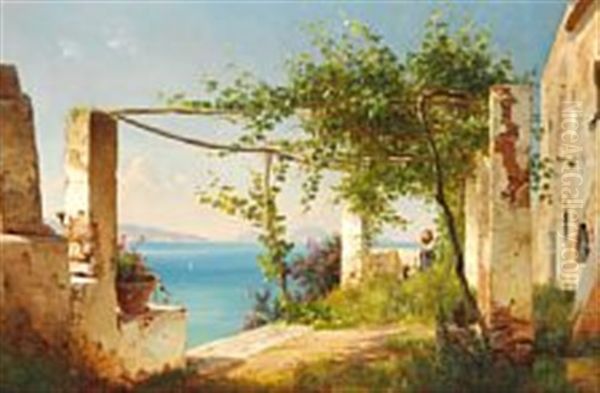 View From The Amalfi Coast In Italy Oil Painting by Carl Frederik Peder Aagaard