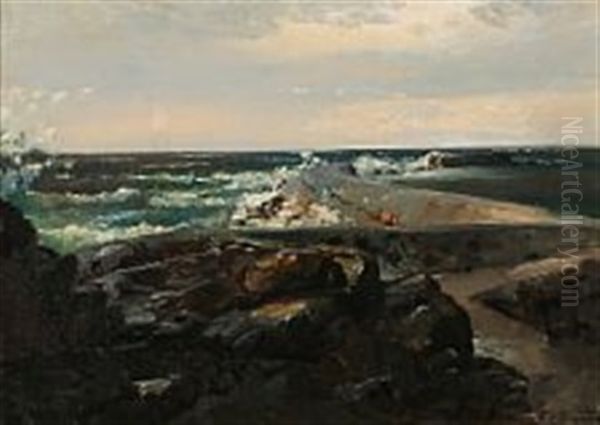 Storm Ved Den Svenske Kyst Oil Painting by Carl Frederik Peder Aagaard