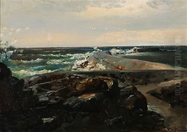 Storm Ved Den Svenske Kyst Oil Painting by Carl Frederik Peder Aagaard