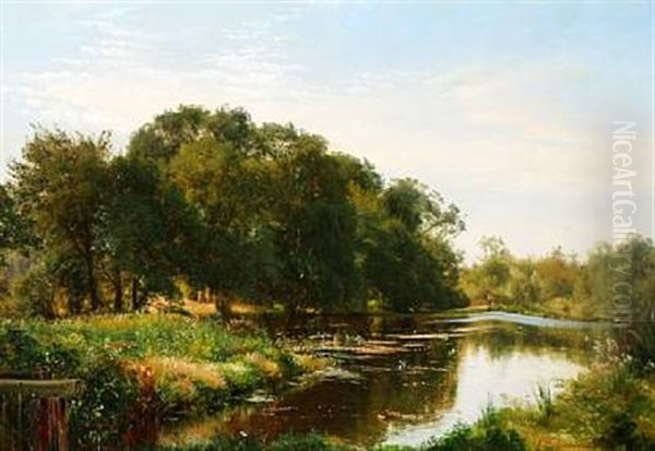 Summer Day At A Forest Lake Oil Painting by Carl Frederik Peder Aagaard