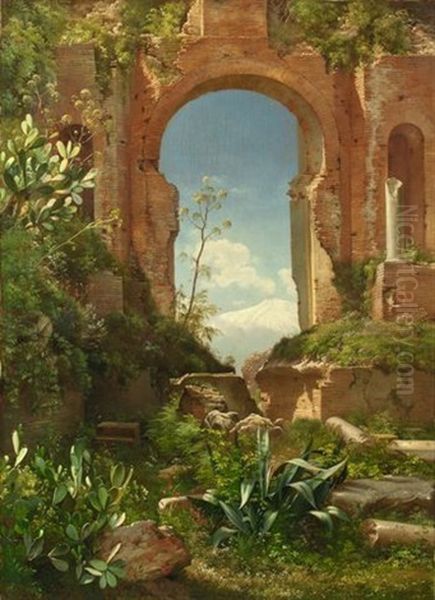 View Through Ruins On Mount Etna Oil Painting by Carl Frederik Peder Aagaard