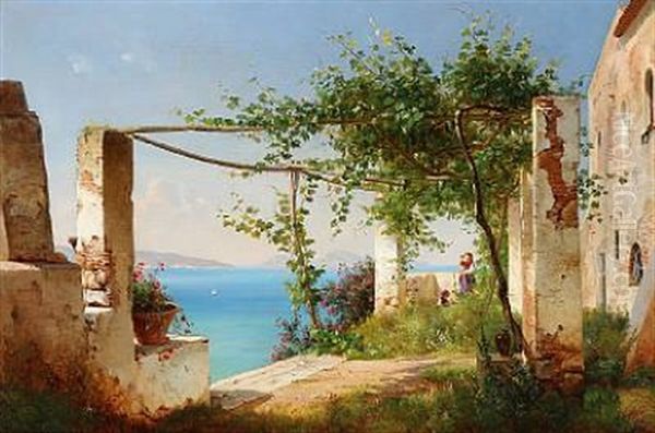 View From The Amalfi Coast In Italy Oil Painting by Carl Frederik Peder Aagaard