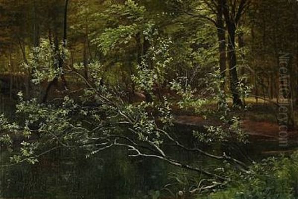 Forest Scene Oil Painting by Carl Frederik Peder Aagaard