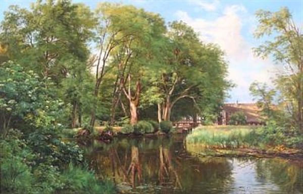 Forest Scenery With A House By A Stream Oil Painting by Carl Frederik Peder Aagaard