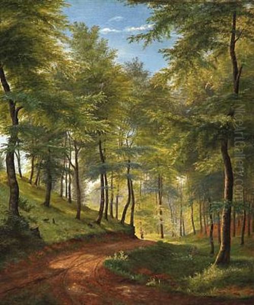 Spring Day In A Beech Forest Oil Painting by Carl Frederik Peder Aagaard