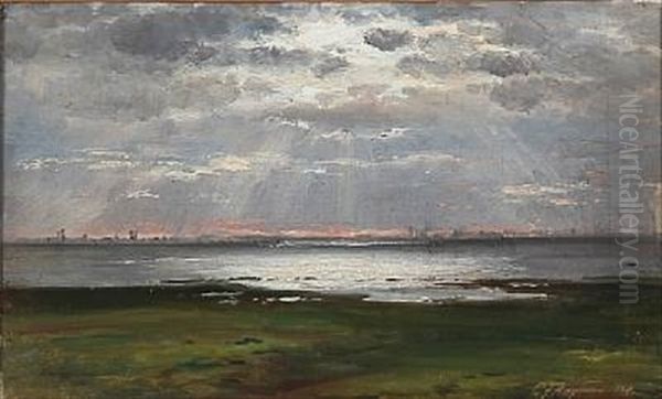 Coastal Scape At Sunset Oil Painting by Carl Frederik Peder Aagaard