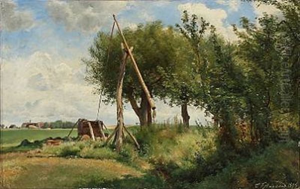 Piletraeer Ved En Vippebrond, Foraarsdag Oil Painting by Carl Frederik Peder Aagaard